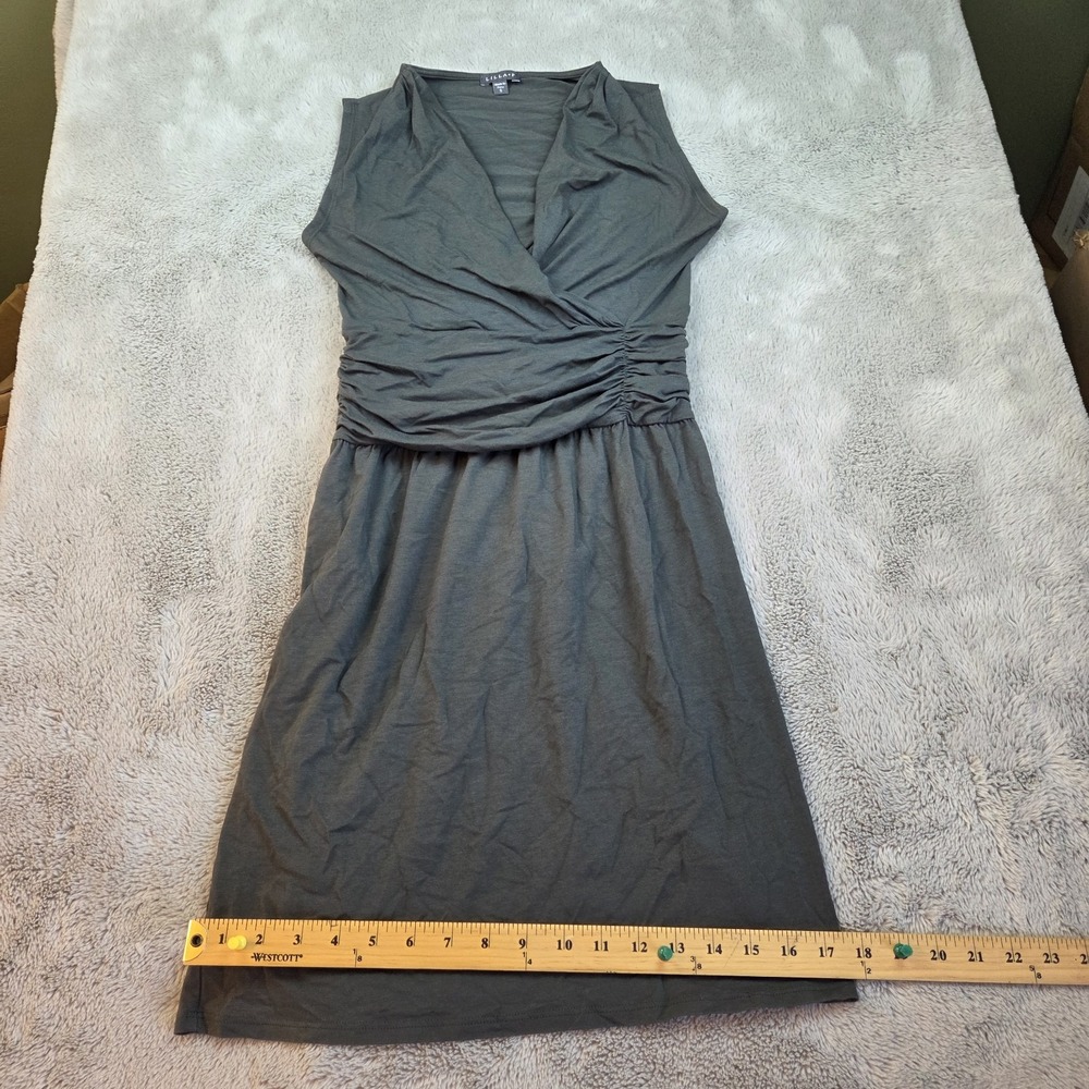Lilla P Cotton Dress Womens S Modal Blend Ruched Wrap Sleeveless Surplice Gray